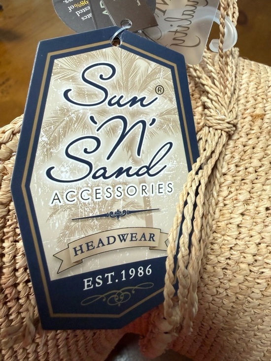SUN ‘n’ SAND Accessorize Woven Raffia Sun Hat - Tan wide Brim UPF 50+ Bow Shell